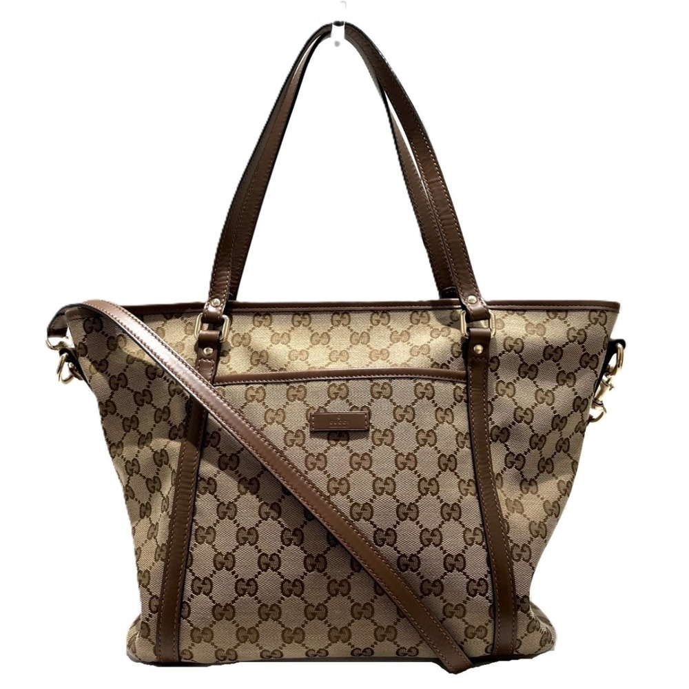 Gucci 2-Way Tote Bag, GG Canvas, Leather, 388929